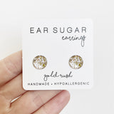 Gold Rush gold glitter earrings by Ear Sugar hypoallergenic made in the USA