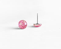 Tulip pink glitter round earrings by Ear Sugar made in the USA