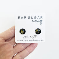 Prom Night black and gold glitter earrings by Ear Sugar made in the USA