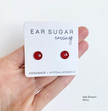 Candy Apple red glitter stud earrings by Ear Sugar hypoallergenic