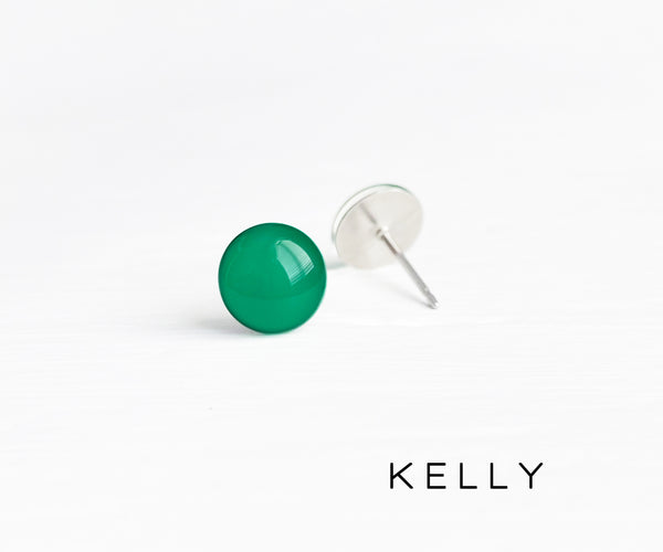 Kelly green earrings by Ear Sugar hypoallergenic made in the USA