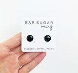 Onyx black round stud earrings by Ear Sugar hypoallergenic made in the USA