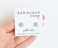 Pistachio green surgical steel earrings by Ear Sugar made in the USA