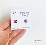 Pucker Up dark pink glitter stud earrings by Ear Sugar made in the USA