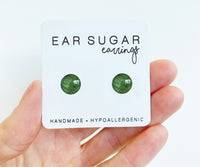 Wicked green shimmer hypoallergenic earrings by Ear Sugar made in the USA